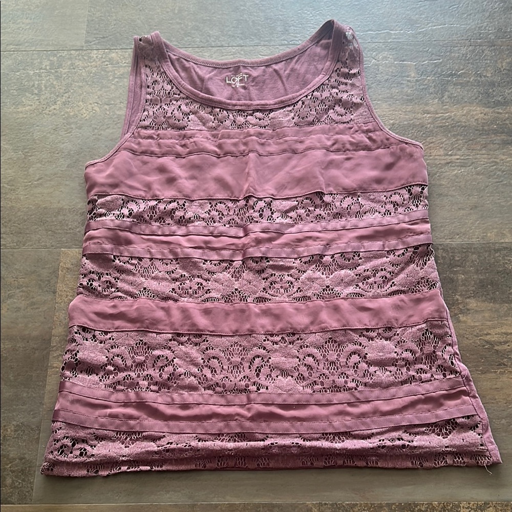 Ann Taylor LOFT Outlet Mauve Lace Sleeveless Tank Top, Size Small